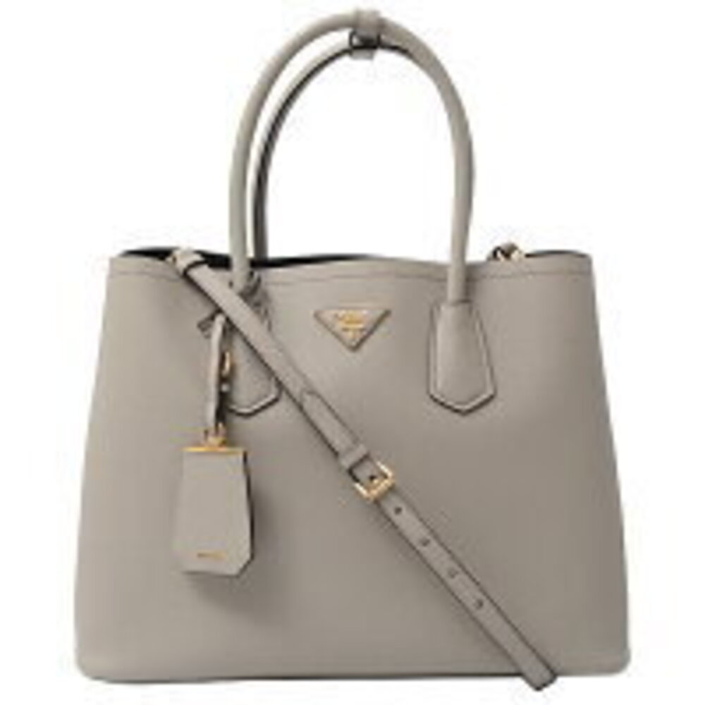 Prada Saffiano Cuir Double Bag Tote Shoulder Gray